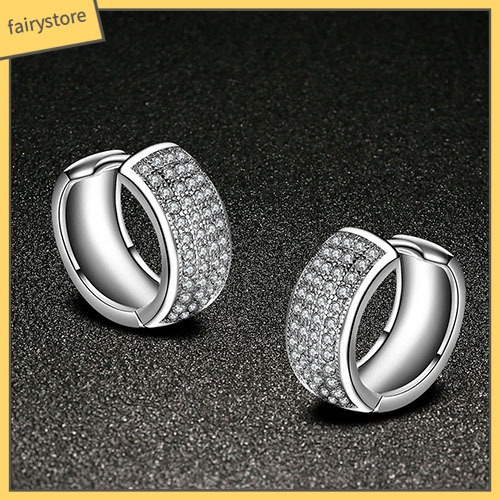 Bông Tai Tròn Đính Đá Zircon Lấp Lánh Dành Cho Nữ