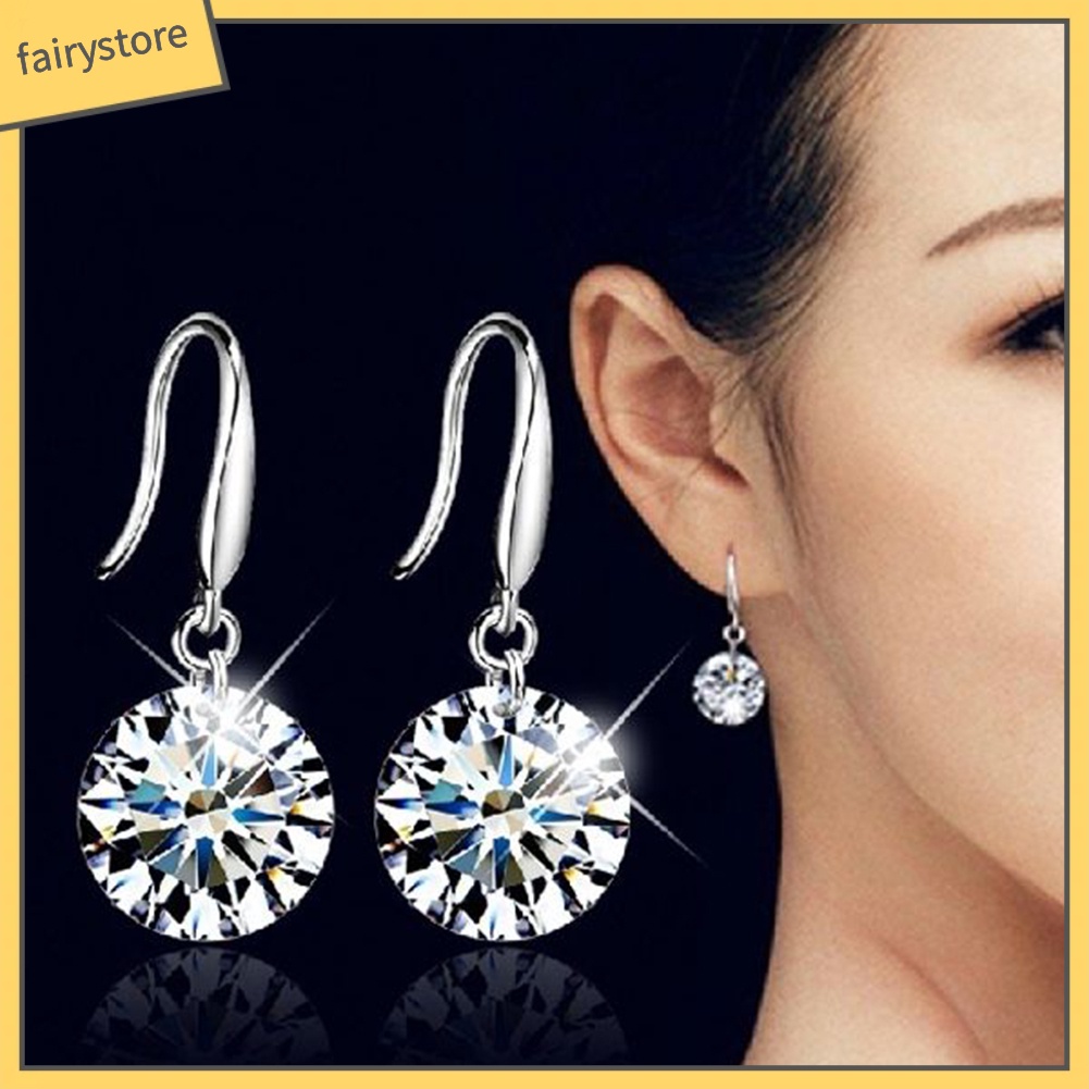 Khuyên Tai Tròn Mạ Bạc Đính Đá Zircon Thanh Lịch Thời Trang Cho Nữ