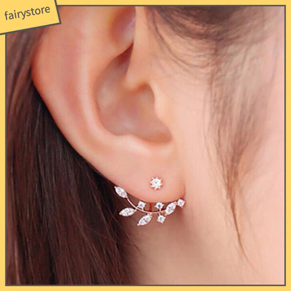 Đôi Khuyên Tai Hình Cành Lá Đính Đá Thời Trang Cho Nữ