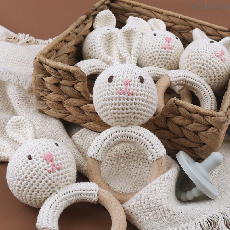 Đồ Chơi Treo Chất Liệu Không BPA Màu Sắc Tự Nhiên In Họa Tiết Hoạt Hình Chú Thỏ Dễ Thương Cho Bé Sơ Sinh