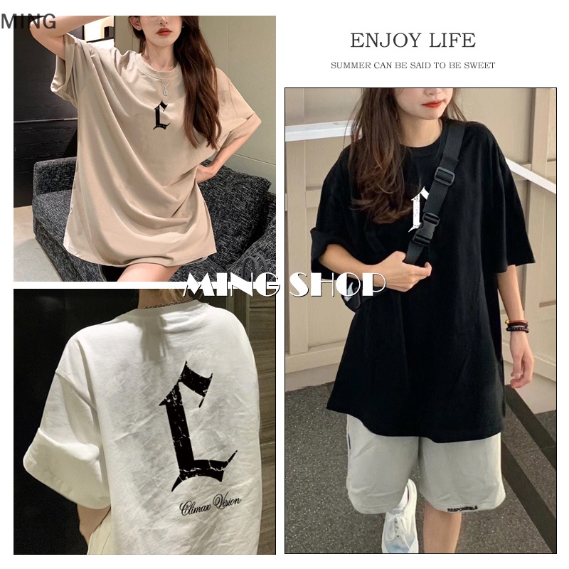 Áo Thun Nữ Ngắn Tay Cổ Tròn In Chữ Phong Cách Retro