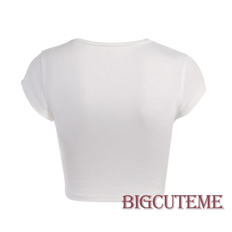 Áo Thun Crop Top Tay Ngắn Cổ Tròn Thời Trang Mùa Hè Cho Nữ