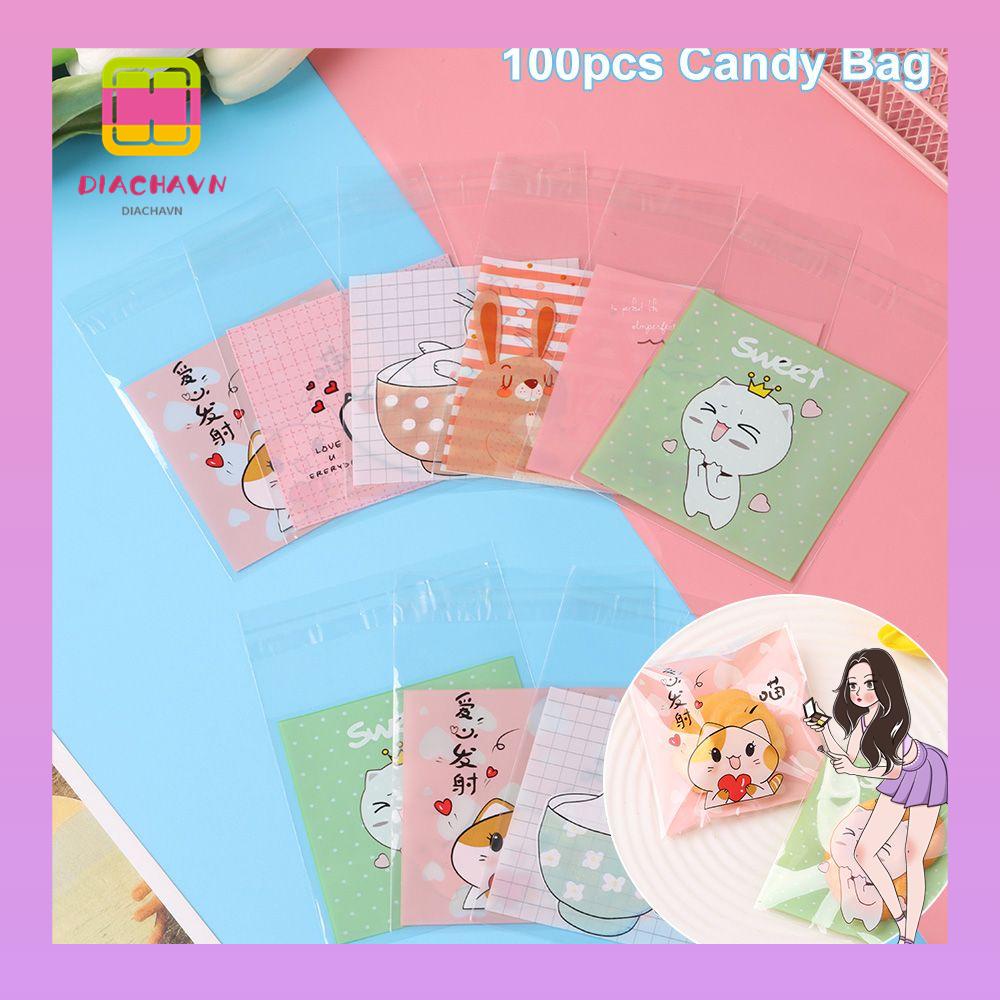 Set 100 Túi Đựng Kẹo Hình Mèo Dễ Thương Kích Thước 7x7cm