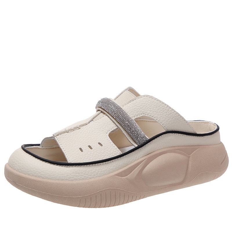 Duoya Tóc Thẳng ~ [Hàng Có Sẵn] Dép Da Mềm Đế Dày Mềm Mại Đính Kim Cương Rỗng Dễ Phối Đồ Hàng Ngày Cho Nữ