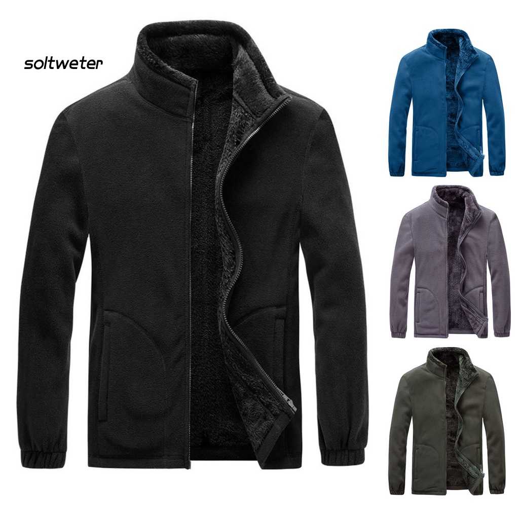 Áo Khoác Lông Cừu Cổ Đứng Tay Dài Khóa Kéo Ấm Áp Thời Trang Cho Nam