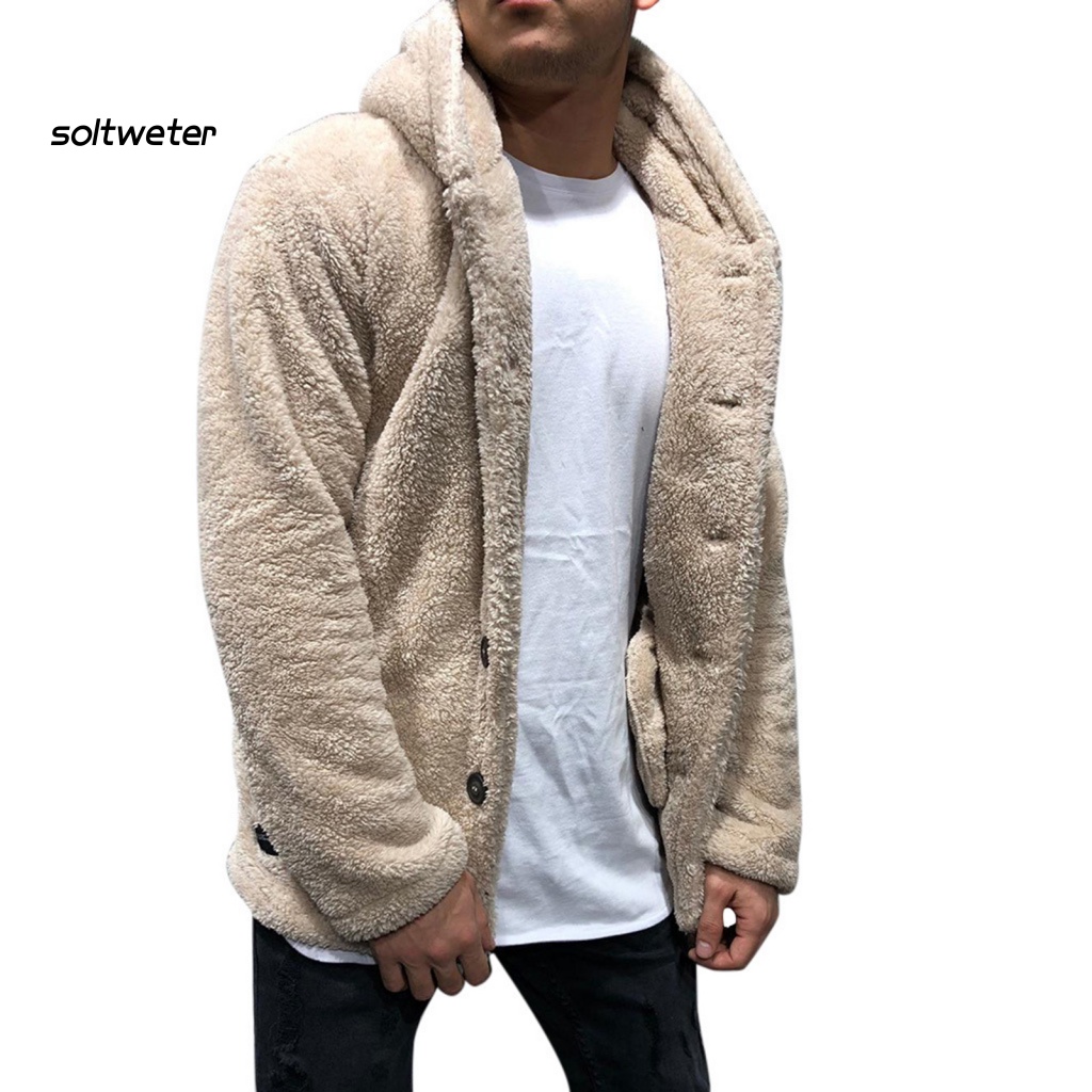 St Áo Khoác Mùa Đông Mềm Mại Có Mũ Trùm Màu Trơn Cài Nút Dày Dặn Có Khóa Cài Cho Nam Mặ