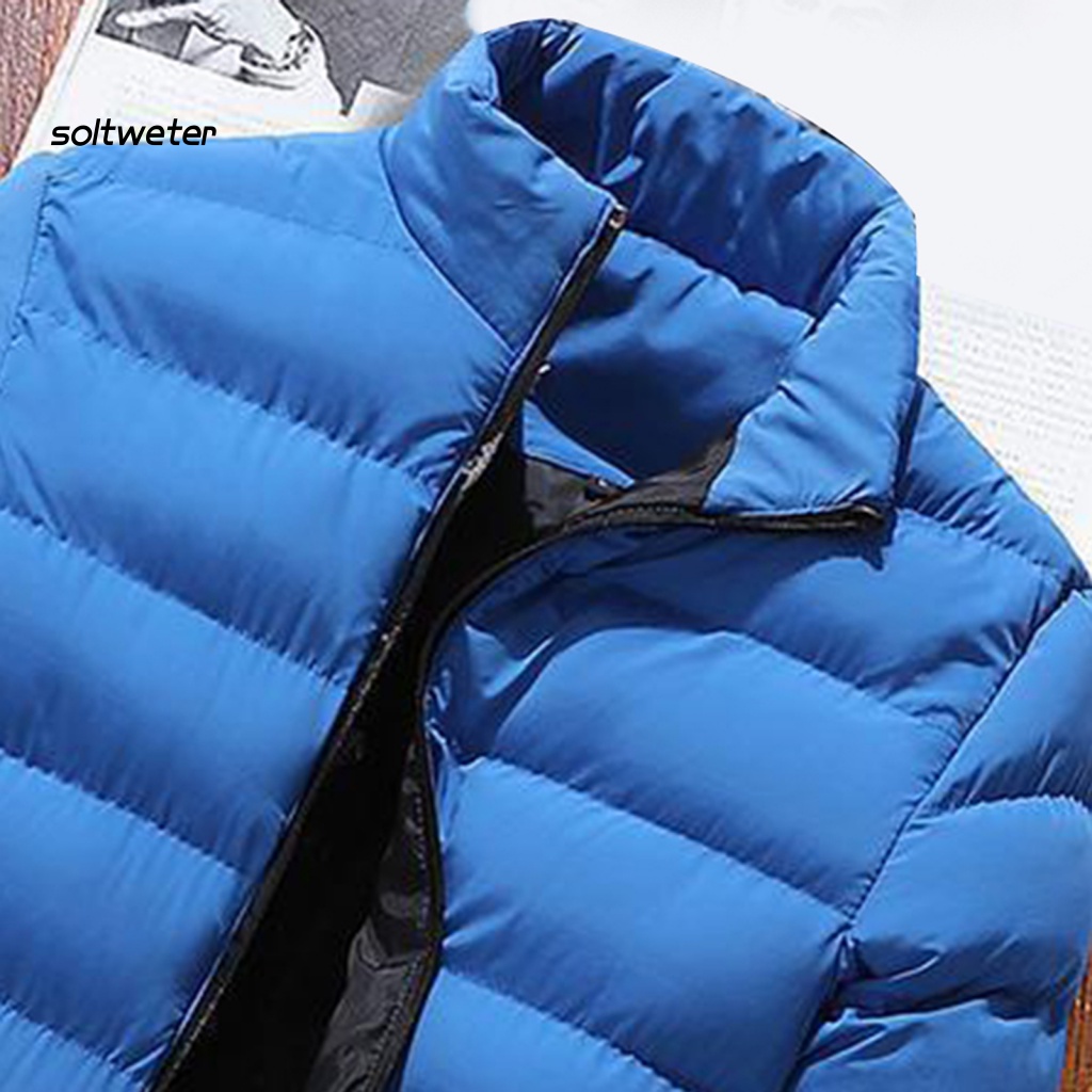 Áo Khoác Phao Dày Dặn Cổ Đứng Tay Dài Màu Trơn Có Túi Và Khóa Kéo Thời Trang Đường Phố Cho Nam