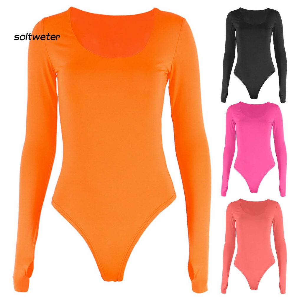 Bộ Đồ Áo Liền Thân Tay Dài Cổ Xẻ Sâu Màu Sắc Trơn Độ Co Giãn Cao Thời Trang Mùa Thu Quyến Rũ Cho Nữ