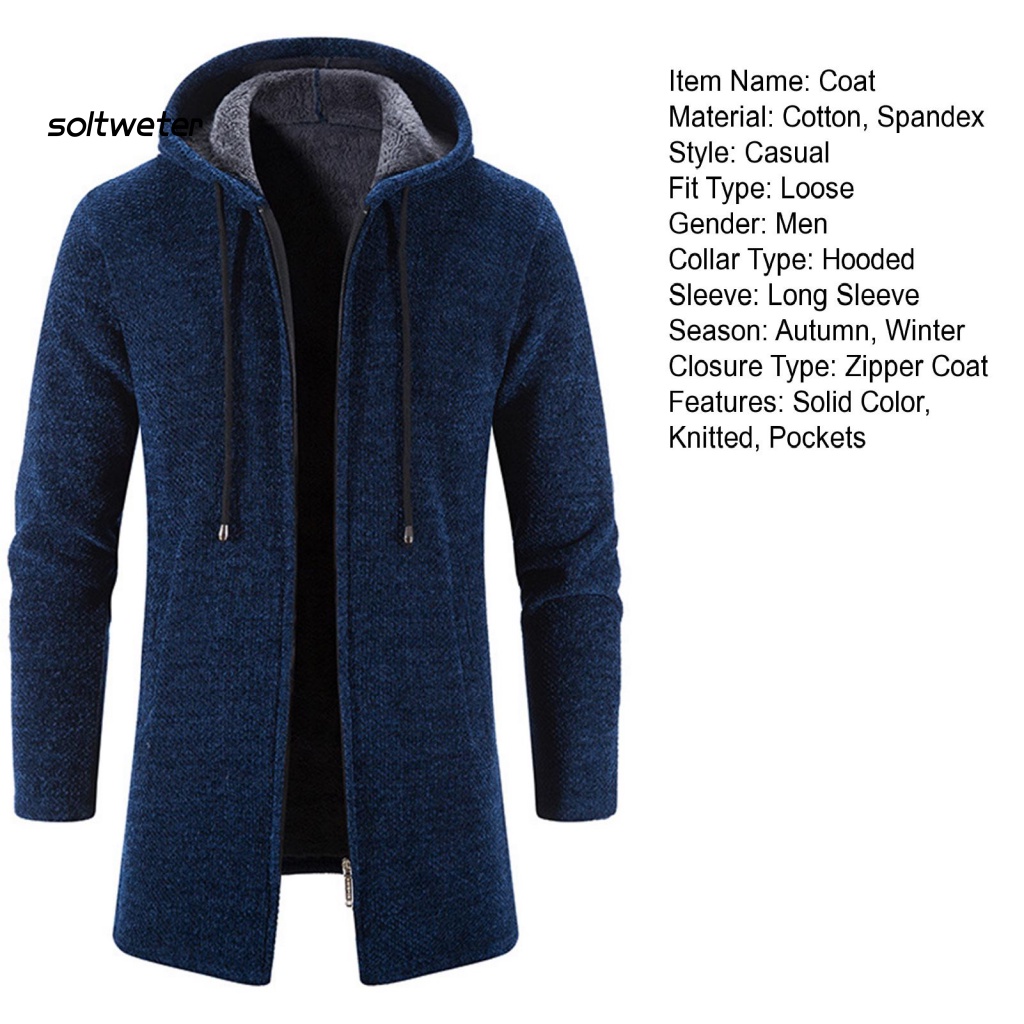 Áo Khoác Sweater Dệt Kim Có Khóa Kéo Màu Sắc Trơn Dày Dặn Chống Lạnh Thời Trang Thu Đông Cho Nam