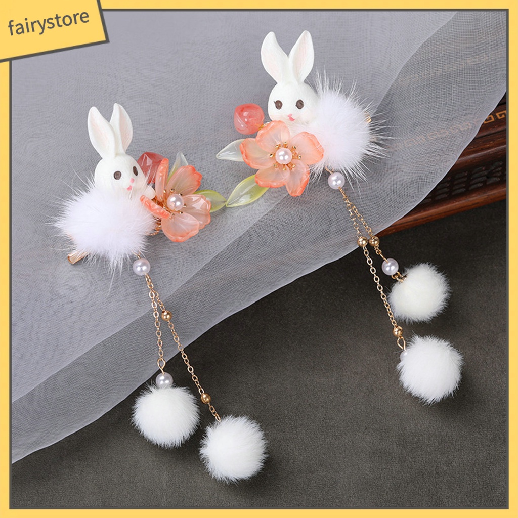 1 Cặp Kẹp Tóc Chuỗi Hạt Dài Đính Hoa Tua Rua Chống Trượt Hóa Trang Hán Phục