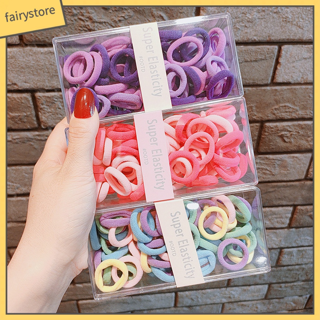 1 Hộp 80 Dây Cột Tóc Màu Trơn Độ Co Giãn Cao Chống Rơi Lâu Trôi