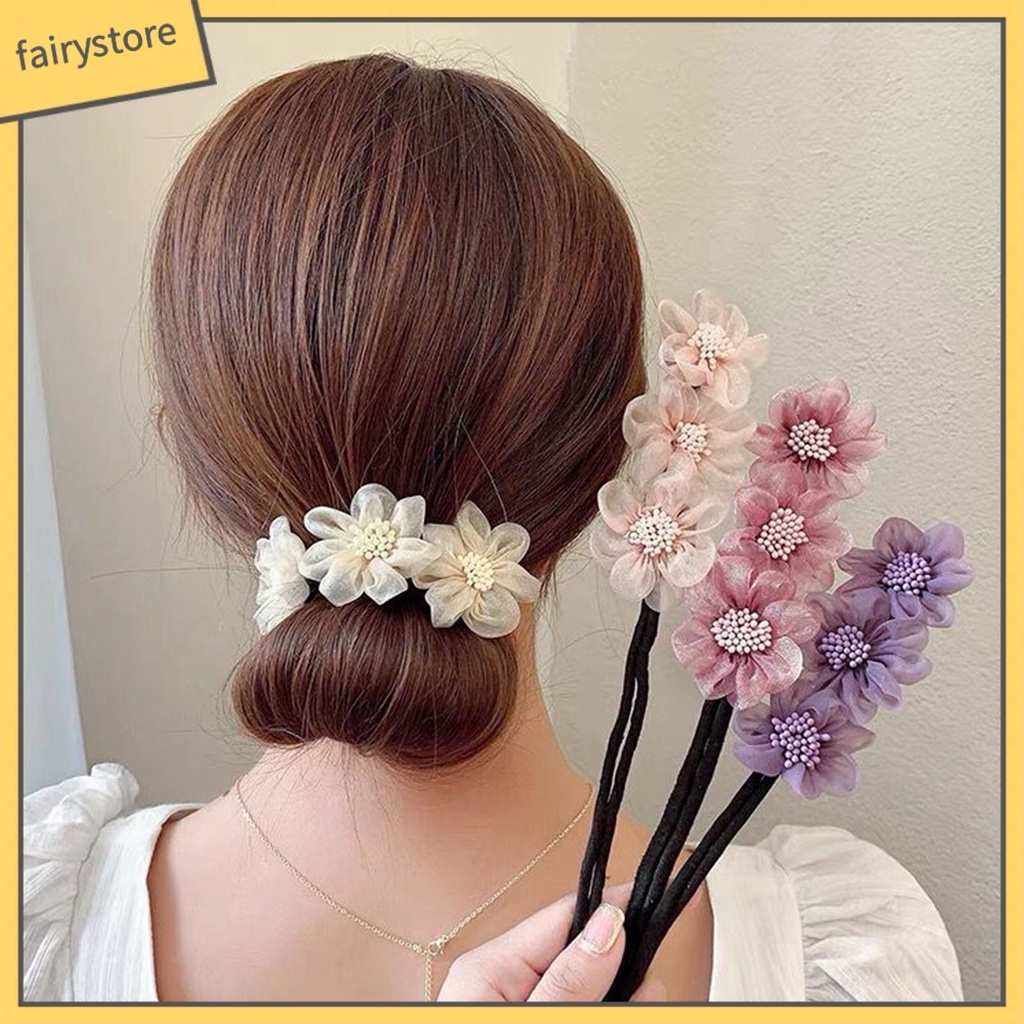 Kẹp Tóc Ba Bông Hoa / Tròn Bằng Sợi Lưới Trang Trí Đa Ứng Dụng