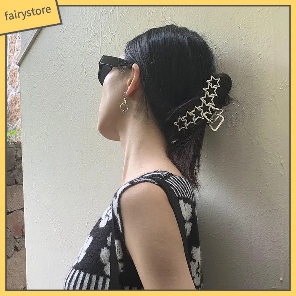 Kẹp Tóc Hình Tròn / Ngôi Sao / Trái Tim Bằng Kim Loại Chắc Chắn Chống Rơi Phong Cách Hàn Quốc