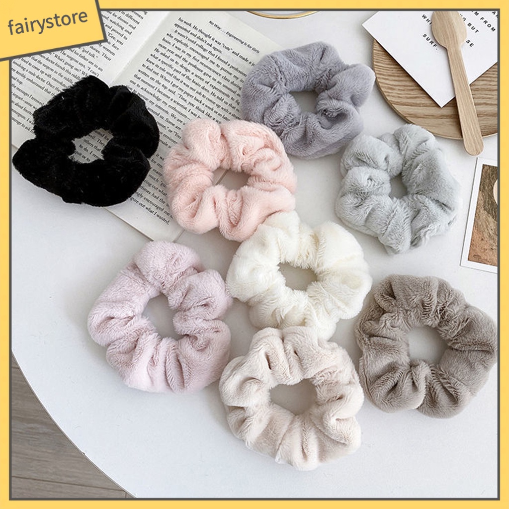 Dây Cột Tóc Lông Nhung Mềm Màu Trơn Giữ Ấm Mùa Đông Cho Nữ