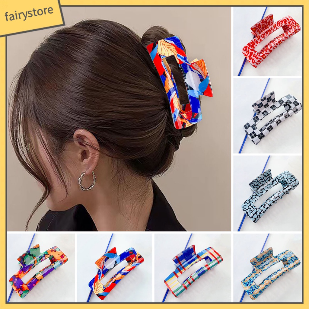 Kẹp Tóc Càng Cua In Họa Tiết Da Báo Màu Sắc Tương Phản Phong Cách Vintage