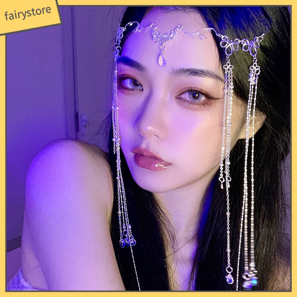 Phụ Kiện Trang Trí Tóc Dạng Chuỗi Dài Đính Hoa Tua Rua Cho Cô Dâu