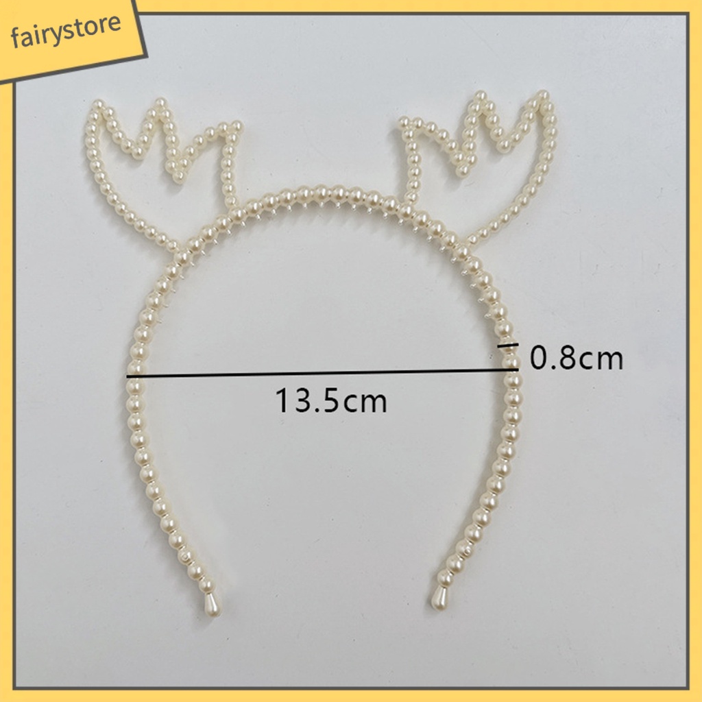 Băng Đô Hình Sừng Hươu Đính Ngọc Trai Giả Màu Trơn Co Giãn Dành Cho Nữ
