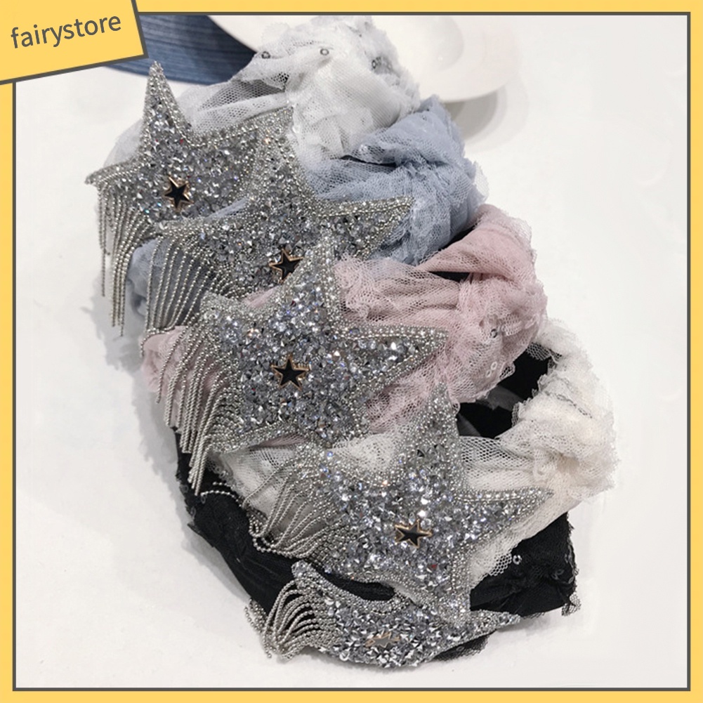 Băng Đô Cài Tóc Bản Rộng Thắt Nút Đính Đá &amp; Tua Rua Cho Nữ