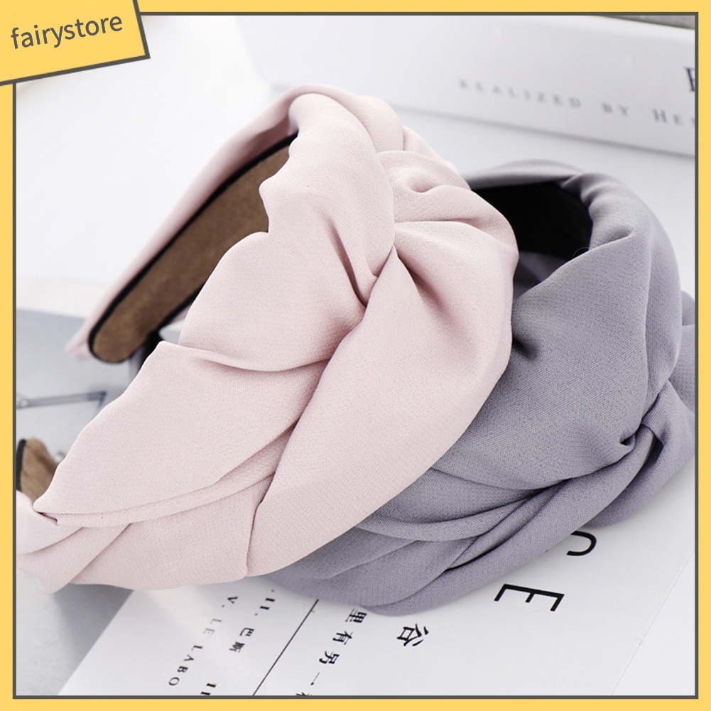 Băng Đô Cài Tóc Bản Rộng Màu Trơn Thắt Nút Chéo Thời Trang Cho Nữ