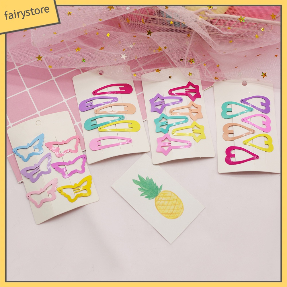 Set 6 Kẹp Tóc Hình Ngôi Sao / Trái Tim Màu Sắc Kẹo Ngọt Dành Cho Bé Gái