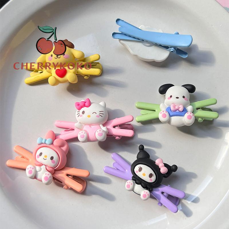🍒🍒CHERRYKOKO Sanrio Kẹp Tóc Mái Ngang Hình Chữ X Cinnamoroll Dog Kuromi Hoạt Hình Dễ Thương Cho Nữ Sinh