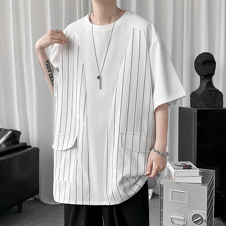 Áo Thun Tay Ngắn Dáng Rộng Plus Size Họa Tiết Kẻ Sọc Thời Trang Mùa Hè Cho Nam