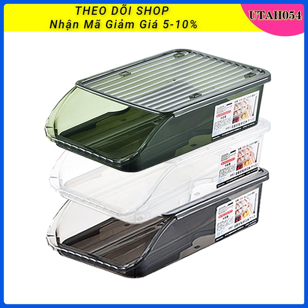 Utah054 Hộp Bảo Quản Trứng Nhựa Cán Tự Động Trong Suốt Đựng Có Rãnh Dày Cho Tủ Lạnh Nhà Bếp