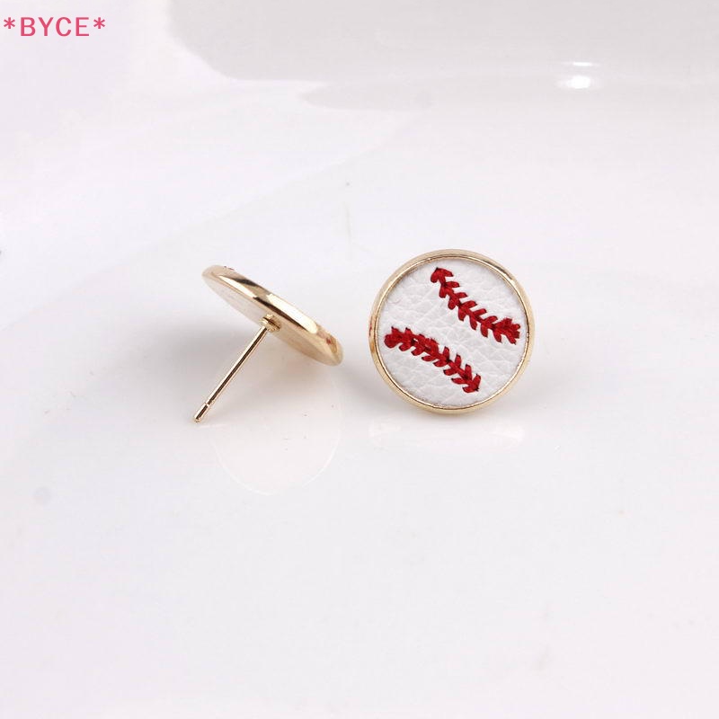 Khuyên Tai Bóng Chày Tròn Mini Bằng Da Thêu Họa Tiết Thời Trang Cho Nữ Mới