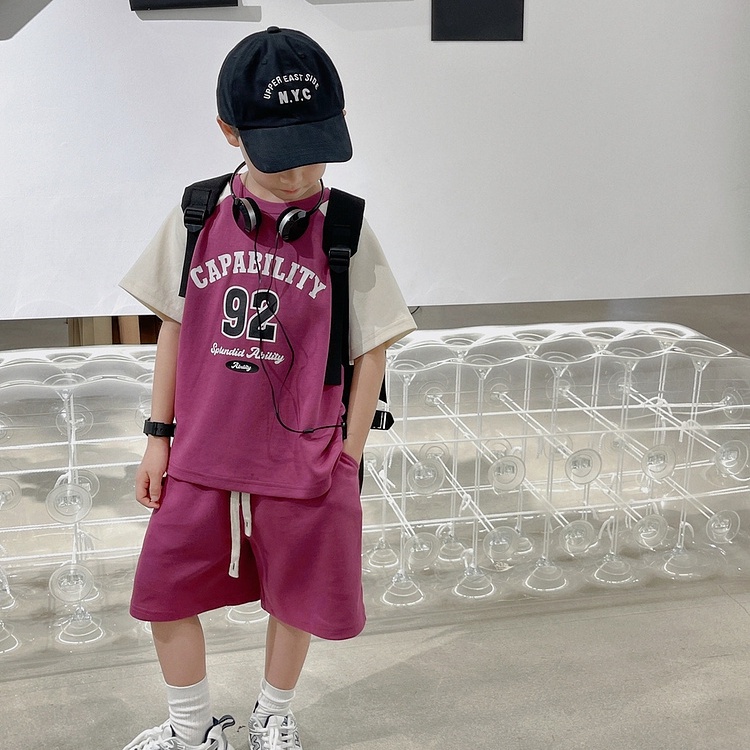 Bộ Đồ Thể Thao Áo Thun Tay Ngắn Phối Quần Short Vải Cotton Thời Trang Mùa Hè Cho Bé Trai