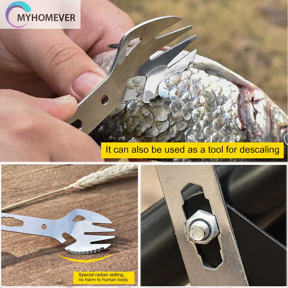 Muỗng Nĩa Đa Chức Năng EDC Bằng Thép Không Gỉ Dùng Khi Đi Dã Ngoại