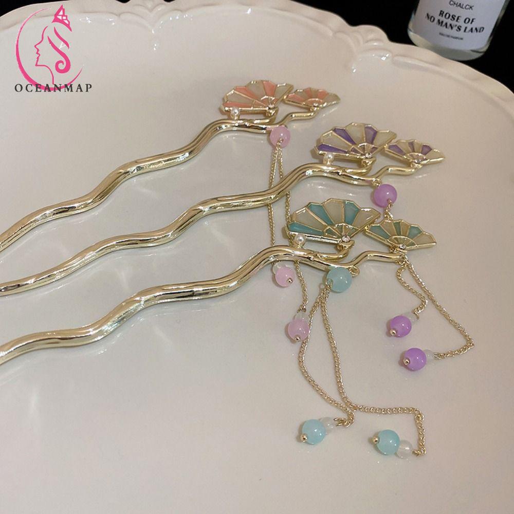 Trâm Cài Tóc Phong Cách Trung Hoa Xinh Xắn Cho Nữ|Kẹp Tóc Hình Quạt Chống Trượt Thiết Kế Đục Lỗ Phong Cách Vintage Thanh