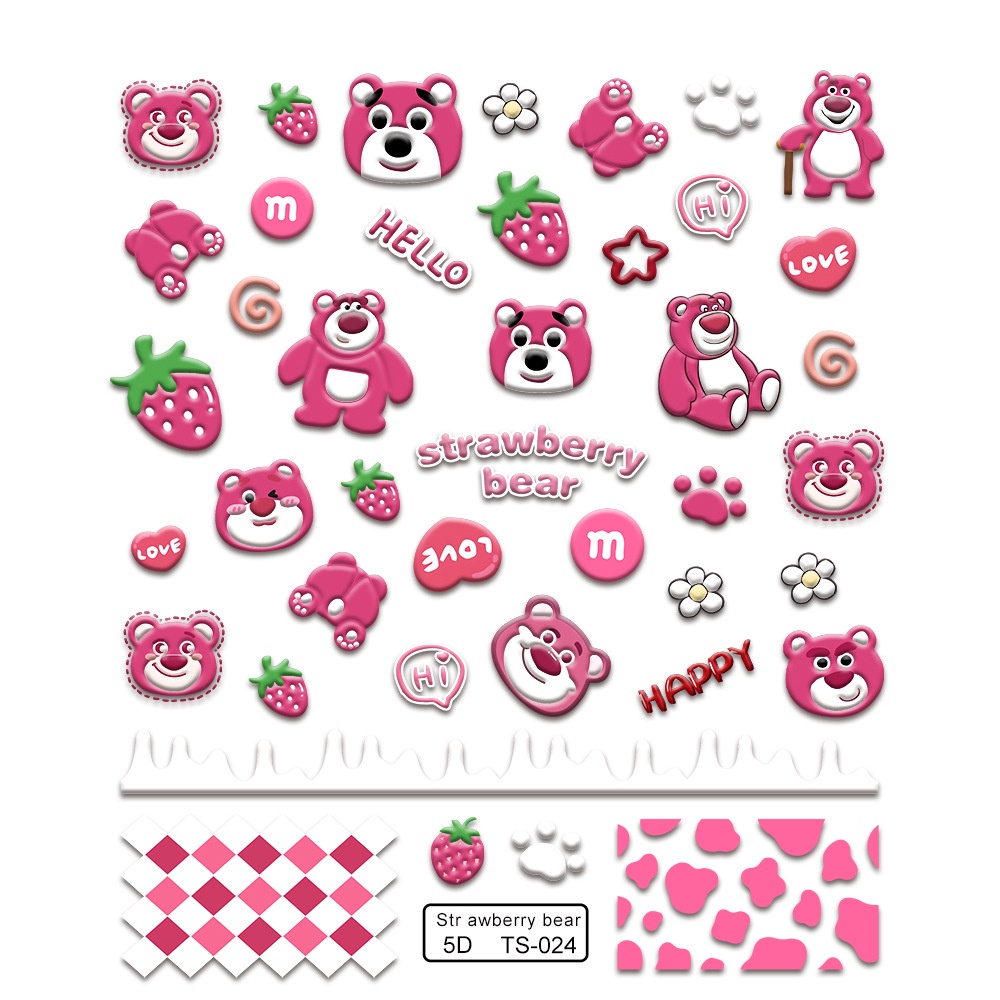 Sticker Lụa Nổi 5D | Gấu Dâu Lotso | Hình Dán Móng Tay TS-024