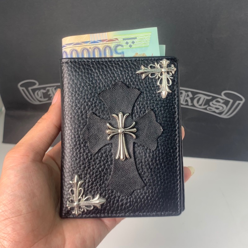 Ví đứng Chrome Heart da bò logo mạ bạc fulllbox bảo hành 12 tháng - Chrome Heart Store