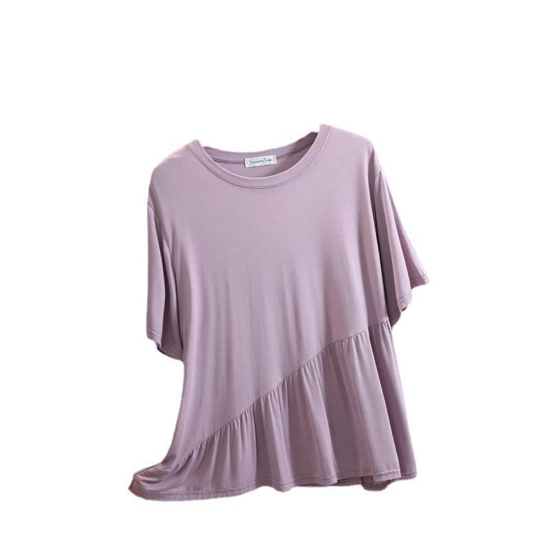 Áo Thun Tay Ngắn Cổ Tròn Màu Trơn Dáng Rộng Thời Trang Mùa Hè Phong Cách Hàn Quốc Mới 2023