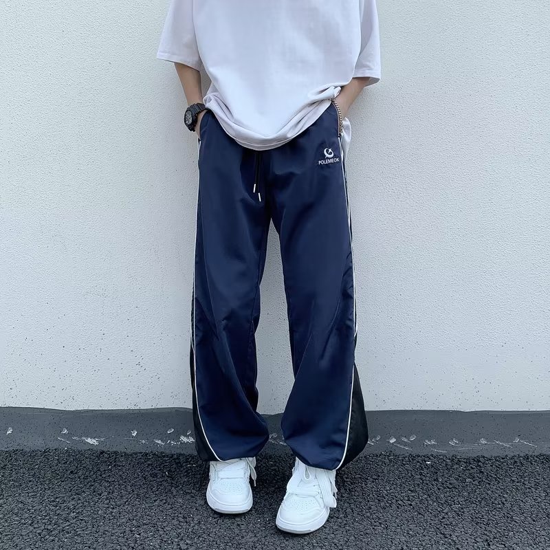 Quần Dài Thể Thao Thêu Họa Tiết Màu Sắc Tương Phản Phong Cách Đường Phố Cho Nam