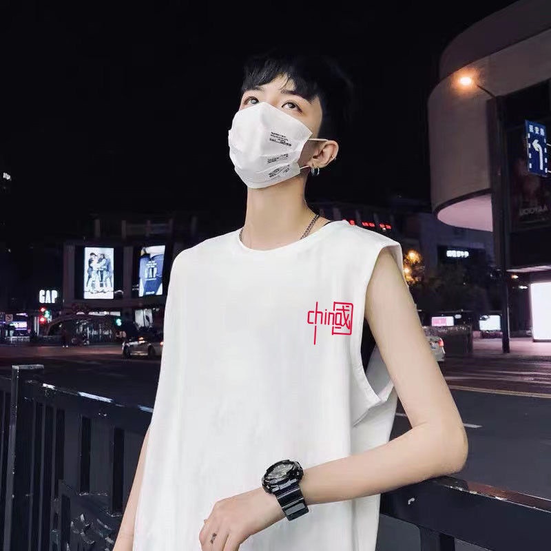 Áo Sát Nách Cổ Tròn Dáng Rộng In Họa Tiết Cá Tính Cho Nam