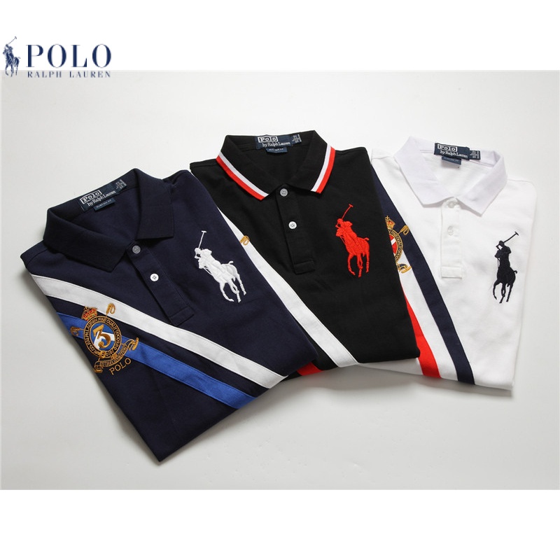 Hàng giao ngay POLO Ralph Lauren vải twill Malaysia màu tương phản Áo POLO ngắn tay Áo POLO ve áo ngắn chữ T cotton lưới cao cấp