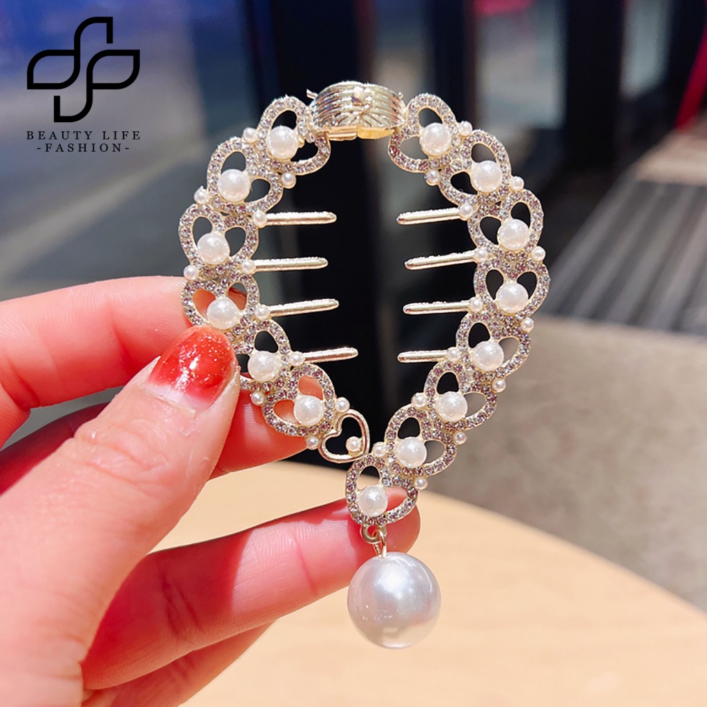 Kẹp Tóc Đính Đá Ngọc Trai Giả Chống Trượt Thời Trang Cho Nữ