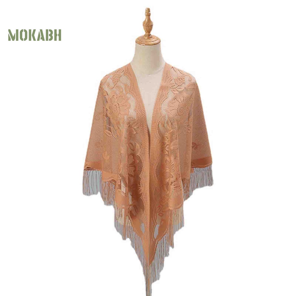 [Mok Abh] Khăn Choàng Cardigan Thêu Hoa Rỗng Xuyên Thấu Màu Trơn Phối Tua Rua Thời Trang Mùa Hè Nhẹ Nhàng Cho Nữ