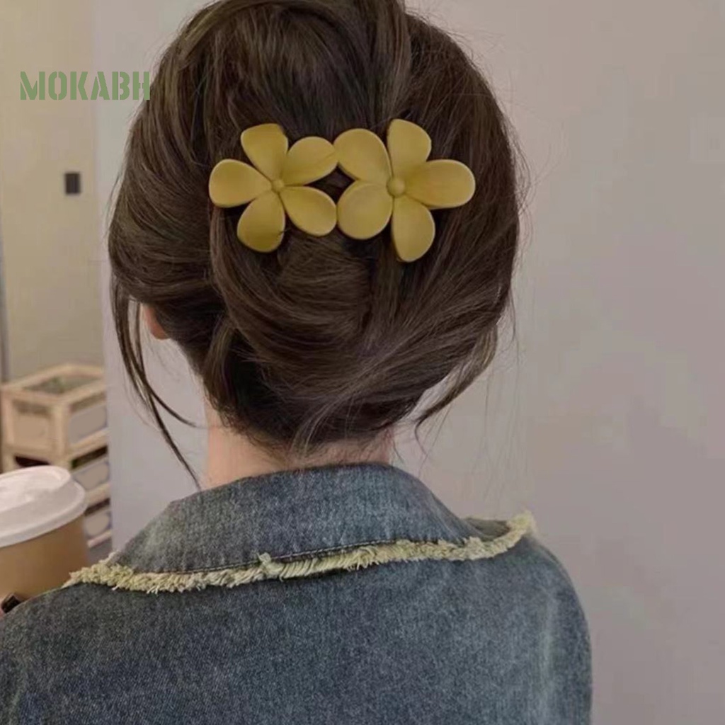 Kẹp Tóc Hình Hoa Hai Lớp Chống Trượt Chống Rơi Màu Trơn Thanh Lịch