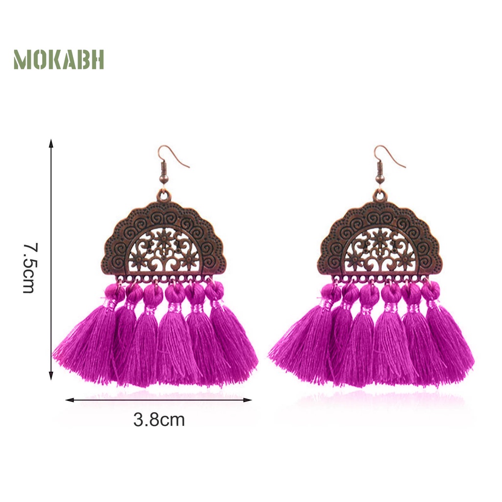 1 Cặp Bông Tai Hợp Kim Dạng Cánh Quạt Tua Rua Phong Cách Bohemia