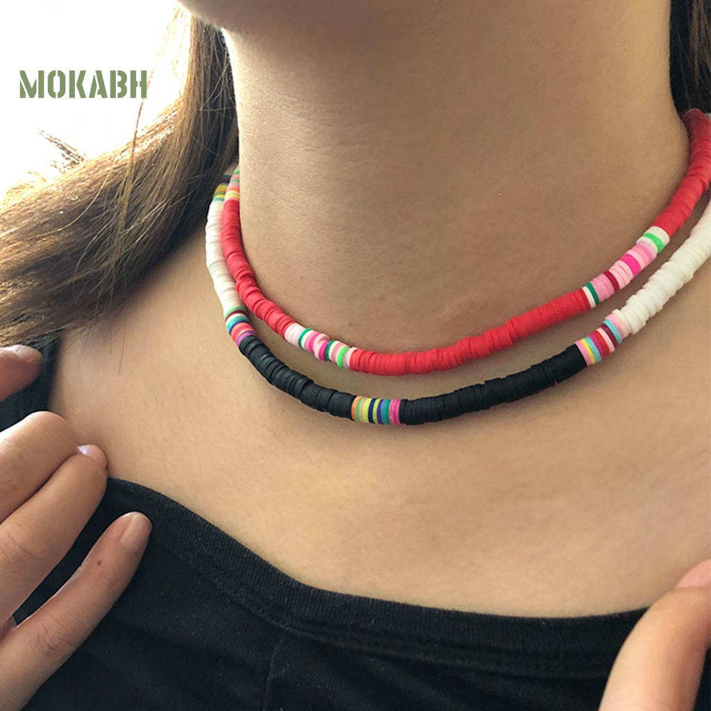 [Mok Abh] Vòng Cổ Hạt Đất Sét Polymer Nhiều Màu Sắc Lâu Trôi Có Thể Xếp Chồng Lên Nhau