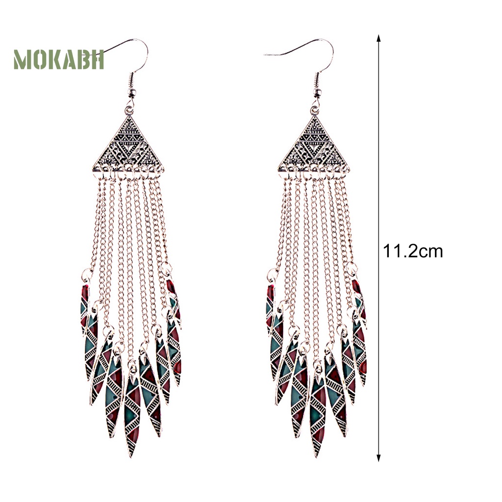 1 Đôi Bông Tai Hình Tam Giác Dạng Móc Tua Rua Dài Phong Cách Vintage