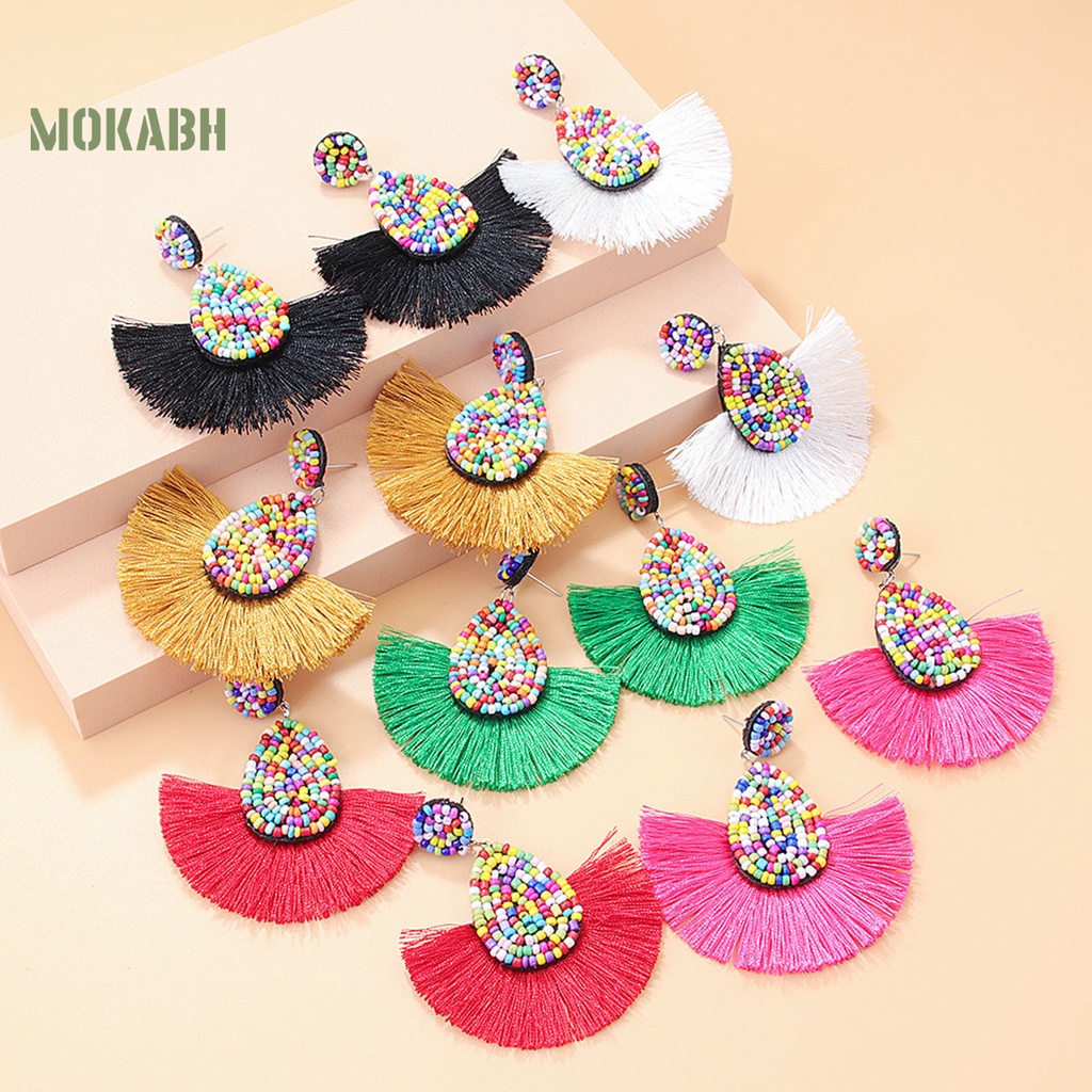 1 Cặp Bông Tai Hình Quạt Phong Cách Bohemia Gọn Nhẹ