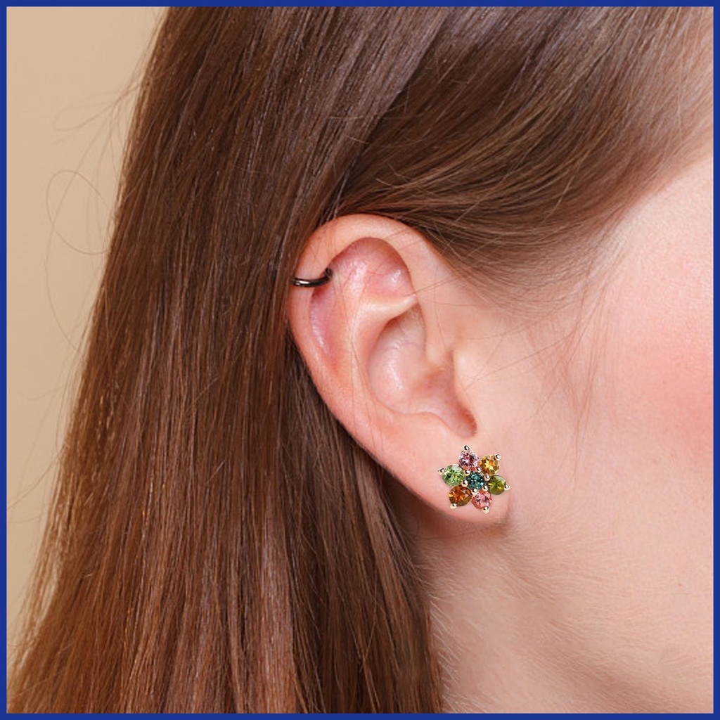 Khuyên Tai Hình Hoa Nhỏ Đính Đá Quý Tự Nhiên Màu Vàng Hồng