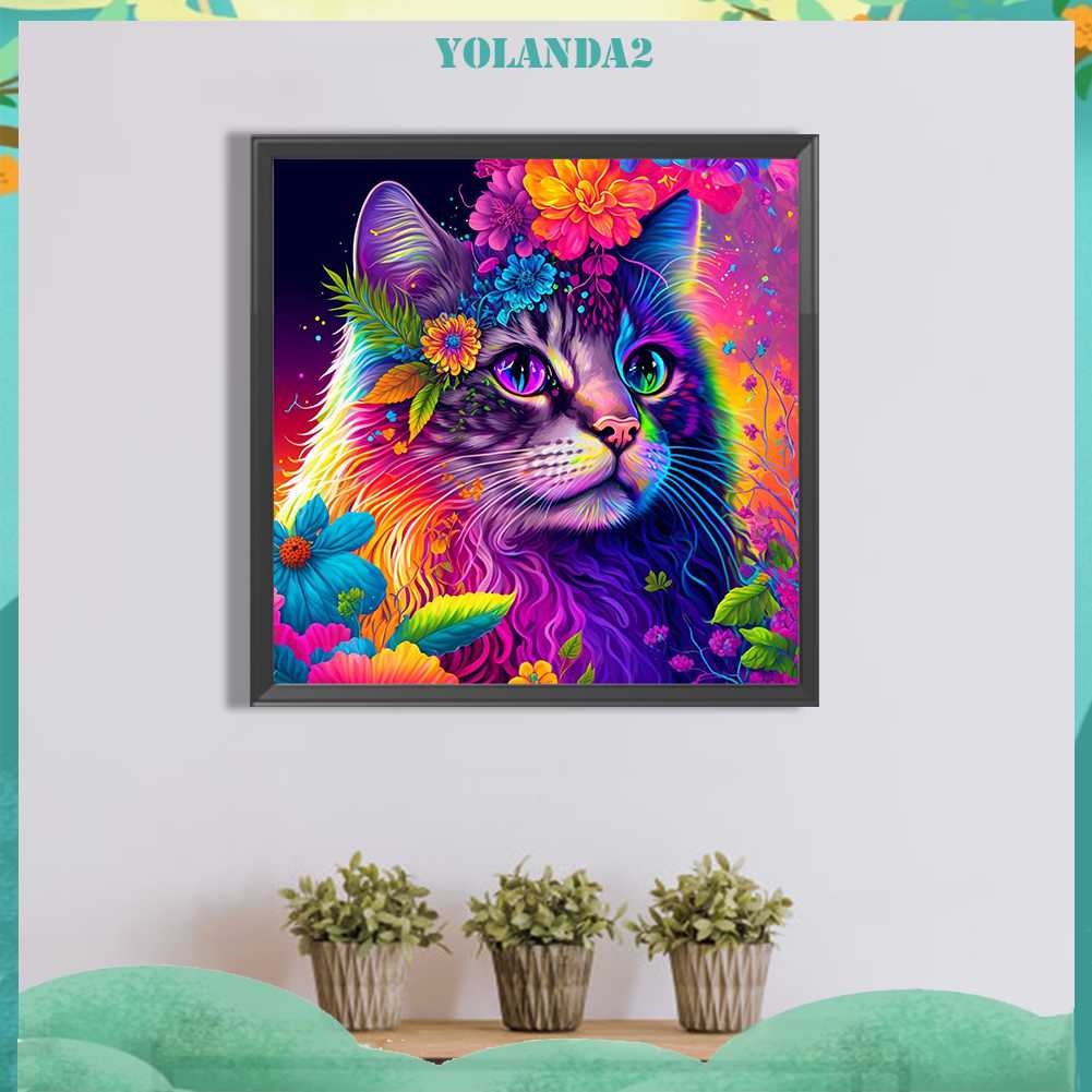 Tranh Đính Đá Kim Cương Toàn Bộ 5D DIY Hình Vẽ Mèo Trang Trí Nhà Cửa