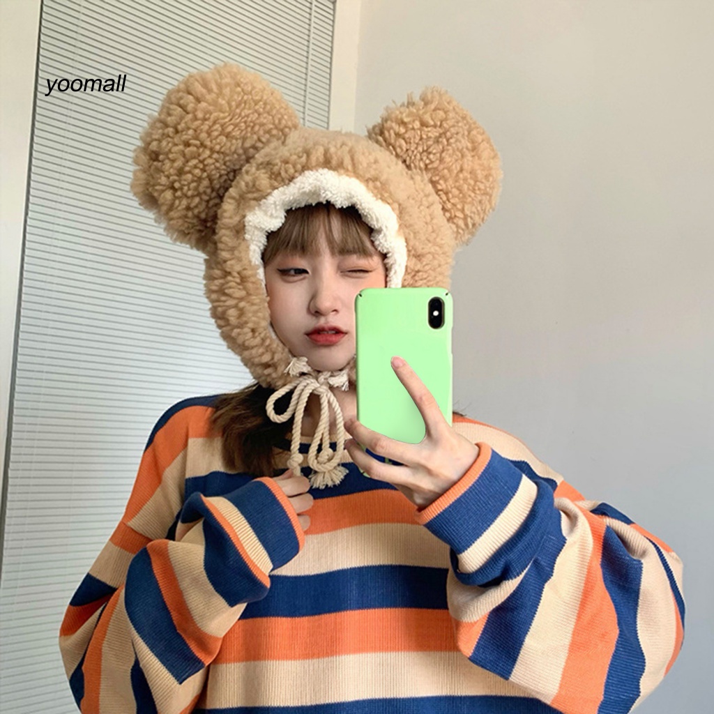 Mũ Beanie Tai Gấu Dày Dặn Màu Trơn Chống Gió Thời Trang Mùa Đông Cho Nam Và Nữ