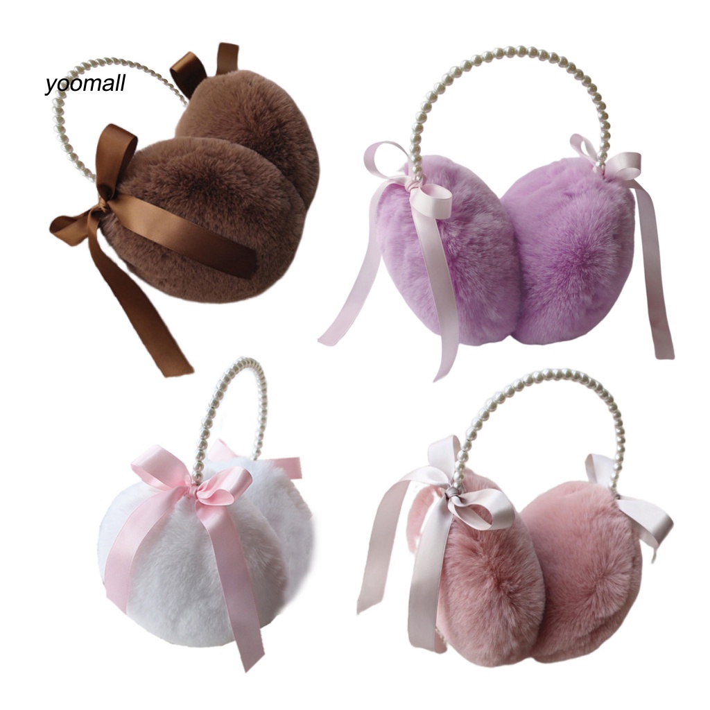 Chụp Tai Vải Lông Đính Nơ Và Ngọc Trai Nhân Tạo Xinh Xắn