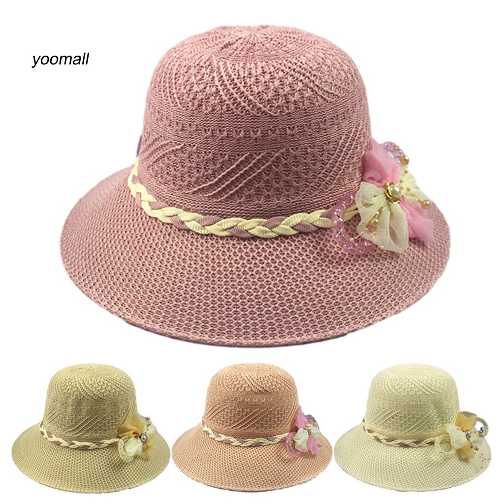 Mũ Tai Bèo Vành Rộng Chống Nắng Đính Hoa Giả Và Ngọc Trai Thời Trang Đi Biển Cho Nữ