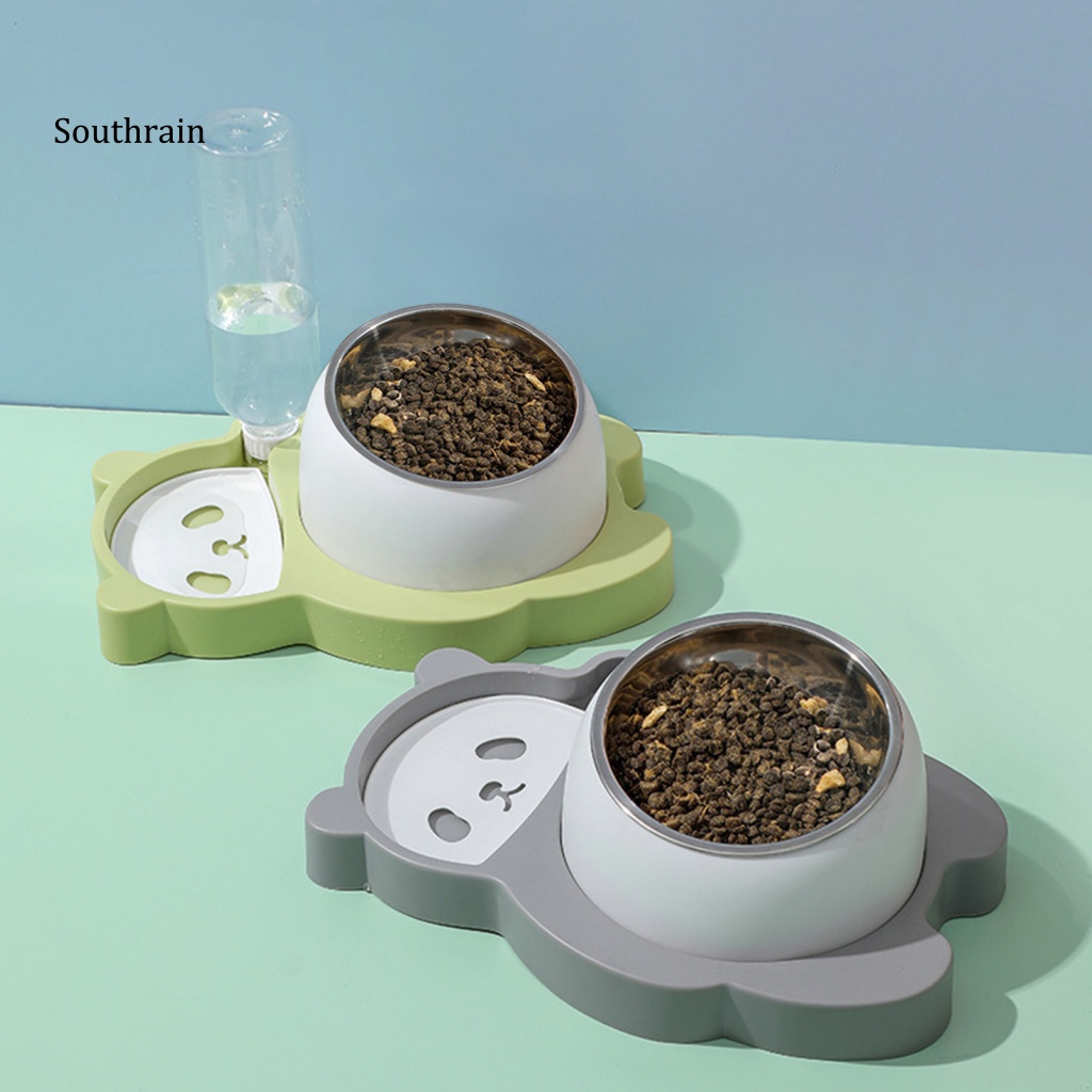 Bát Đựng Thức Ăn Nước Uống Tự Động Bằng Thép Không Gỉ Hình Gấu Trúc Hoạt Hình Cho Thú Cưng